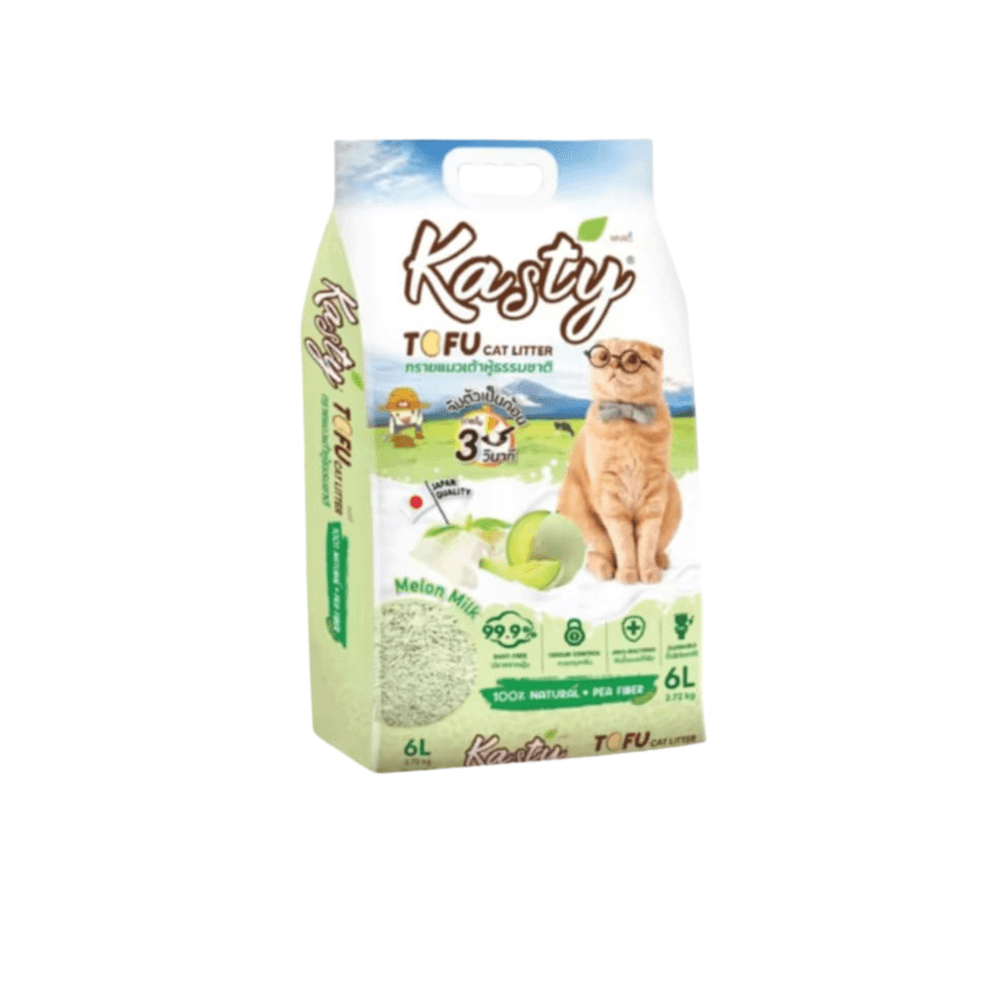 ทรายแมวเต้าหู้ kasty กลิ่นนมเมล่อน ขนาด 6 ลิตร